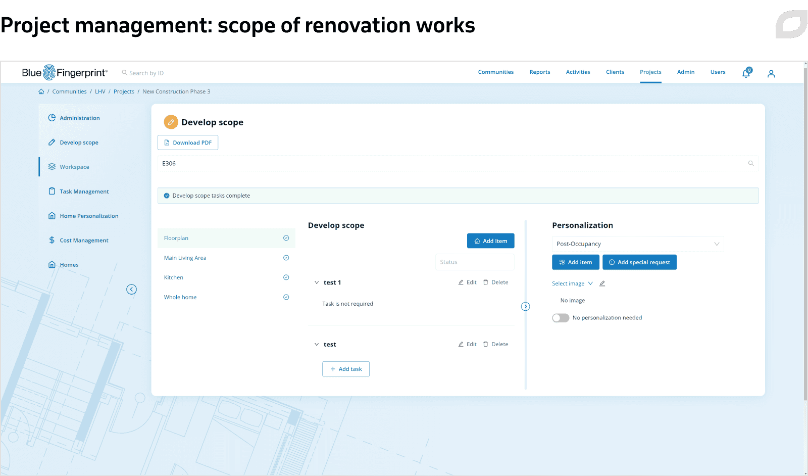 Senior living renovation management software development